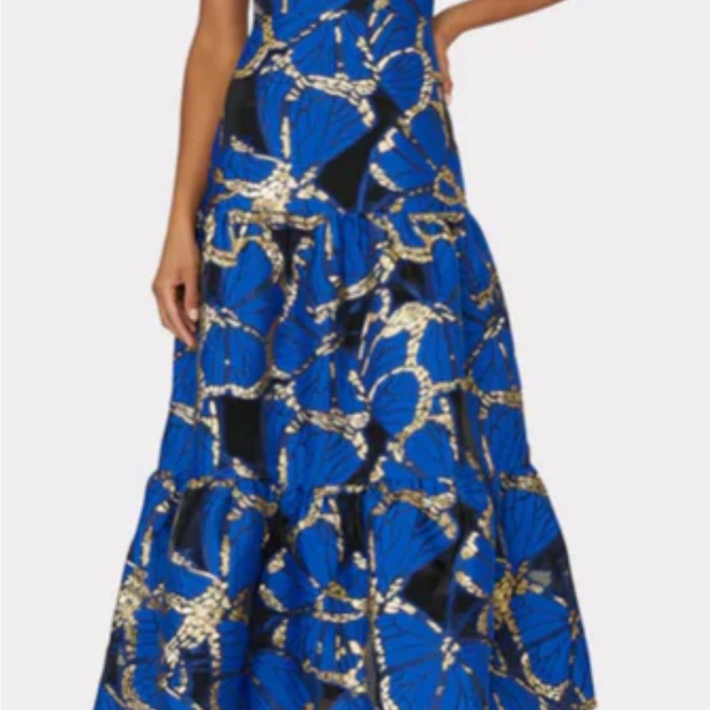 Milly Hayden Tiered Butterfly Dress, Size 2 Blue and Gold